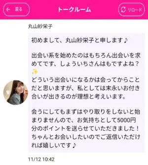 出会い アプリ 熟年トーク サクラ 丸山紗栄子 チャット