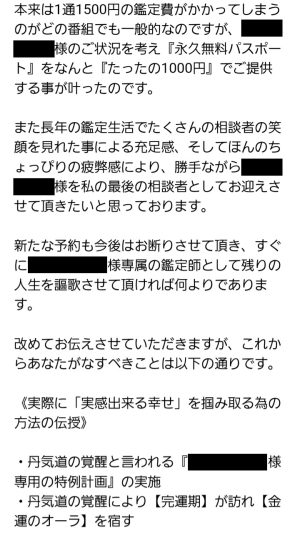 偽鑑定師からのメッセージの一部