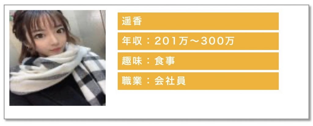 年収：201万〜300万趣味：食事職業：会社員