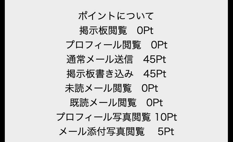 ポイント料金表画面のスクリーンショット