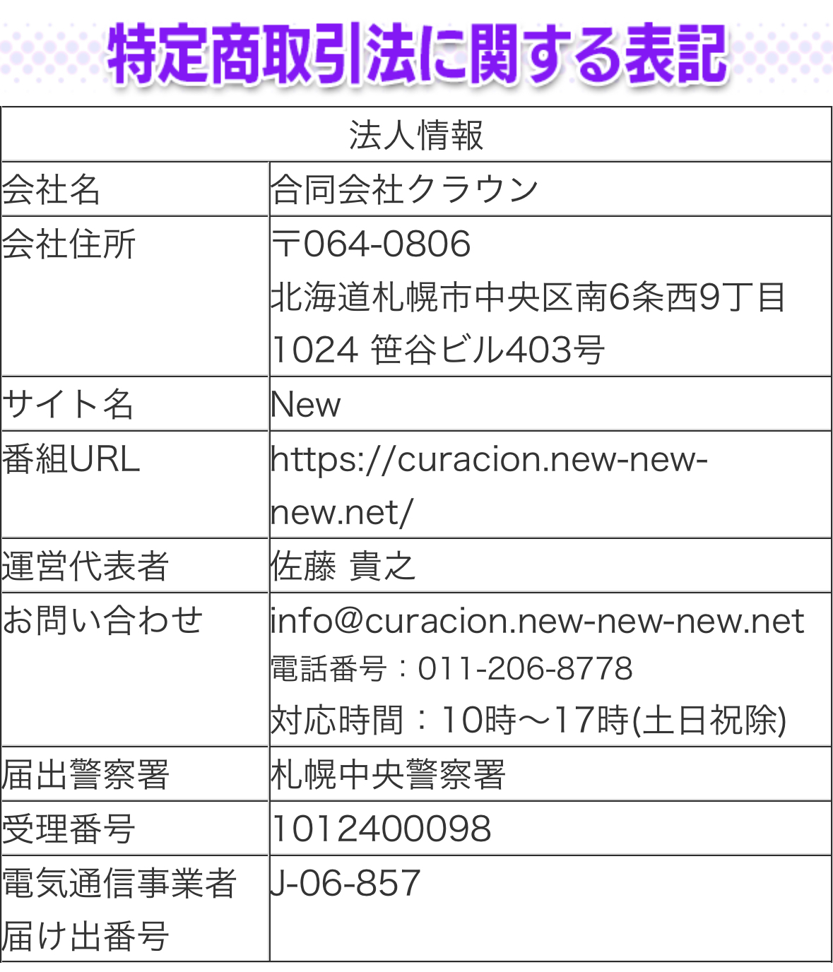 特定商取引法に基づく表記