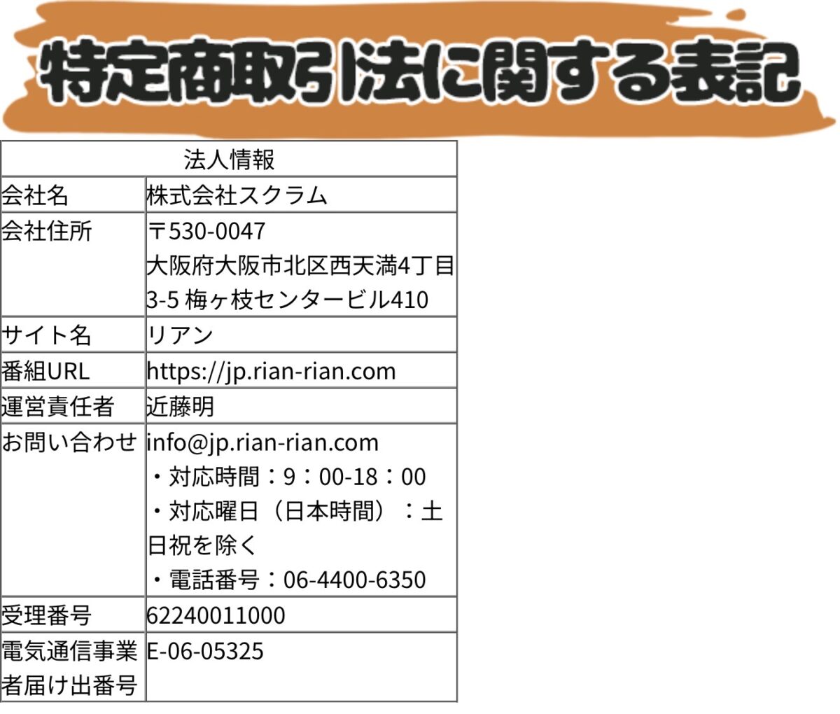 特定商取引法に基づく表記