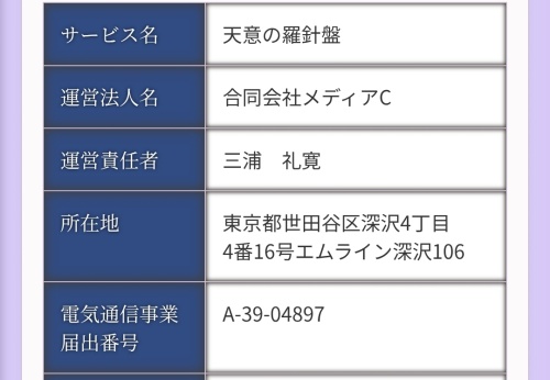 天意の羅針盤の特定商取引法に基づく表示