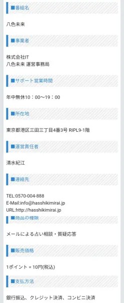 八色未来の特定商取引法に基づく表示