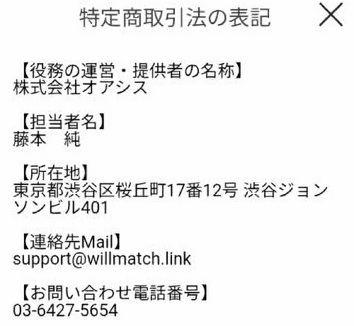 WiSHの特定商取引法に基づく表記